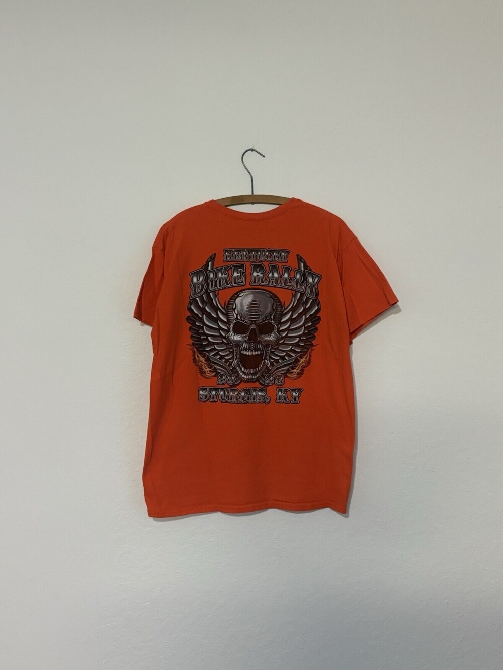 Sturgis 2023 Kentucky Bike Rally Orange Skull And Crossbones Biker Shirt Size L